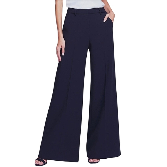 L’AGENCE Pilar Wide Leg‎ Pants Size 6 Navy Blue High Rise Trousers - Picture 1 of 12